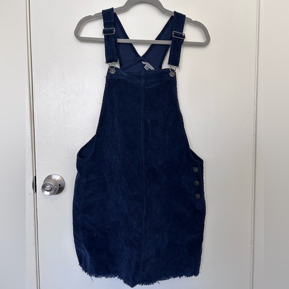 Navy blue corduroy overall dress